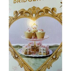 New! Bridgerton Tiered Ceramic Tray Tea Time  Luncheon Floral Gold Accents